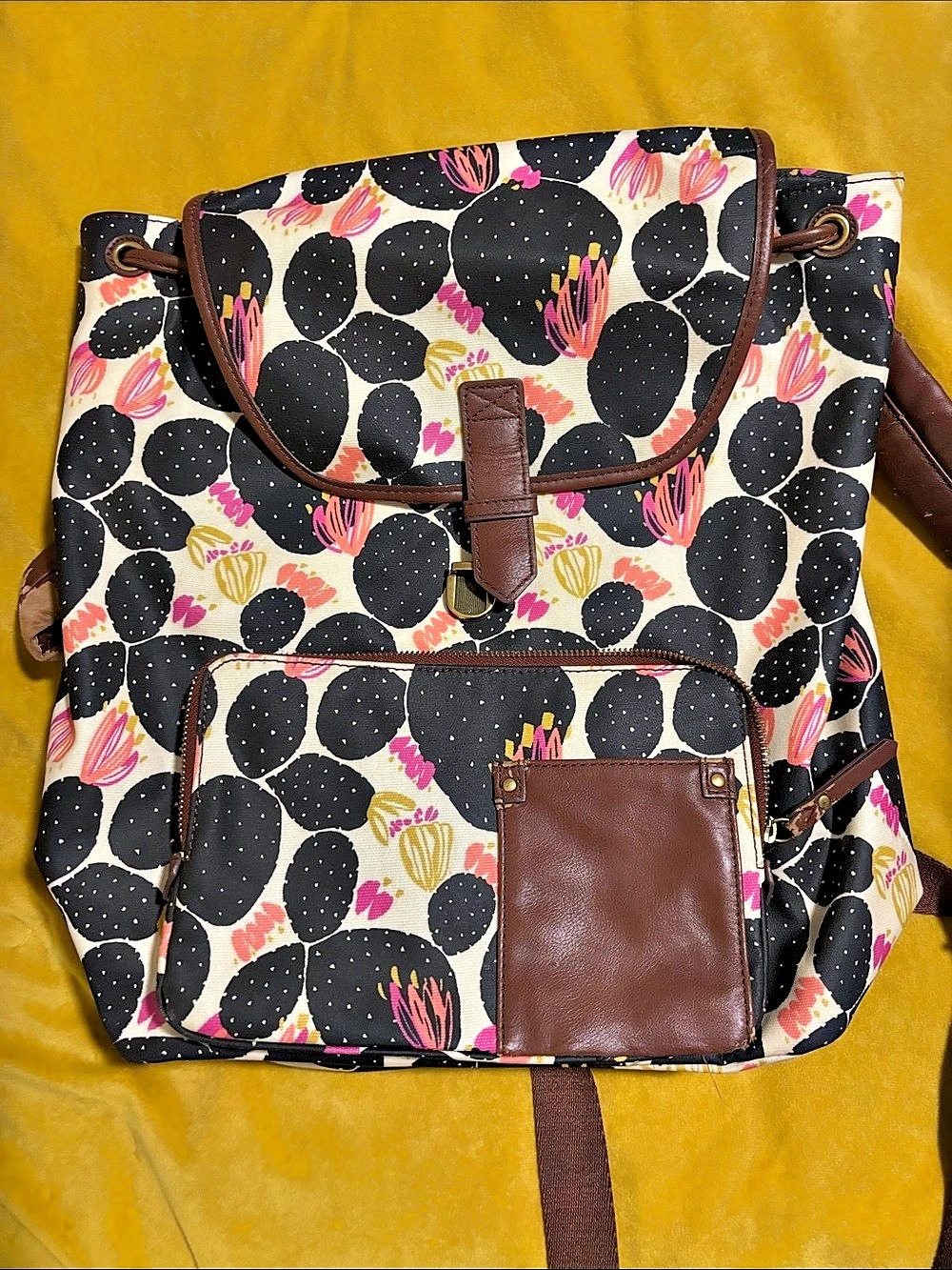 Fossil Printed Backpack in Black & Pink